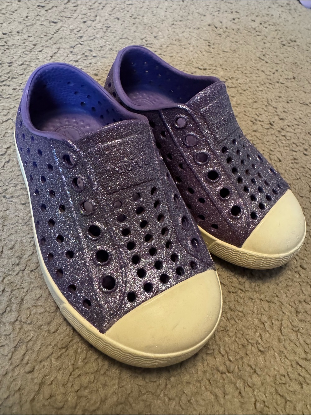 Native Shoes Kids Purple Glitter Slip-On Water Shoes with White Toe